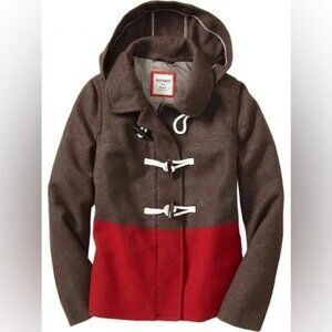 Old Navy, size xsmall, Brown and Red Toggle Coat, wool Blend, hood, zipper